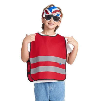 A-SAFETY kids High Vis Reflective construction Safety vest - color: Red, size: 6-9Year