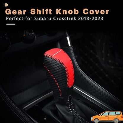 1pc Auto Car Gear Shift Handle Knob Cover Shift Lever PU Leather Protective Interior Accessories for Subaru Crosstrek 2018-2025（Red+Black - color: Carbon Fiber