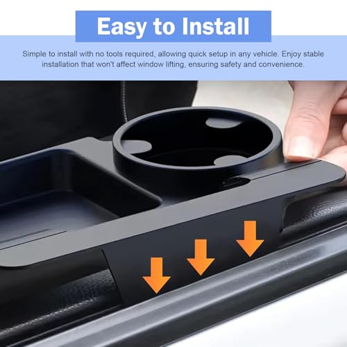 Car Window Storage Holder, Multi-function Cup Holder with Phone Slot & Storage Tray, ABS Anti-scratch Insert Extra Hanging Mount, Interior Organizer for Most Vehicles (Black)