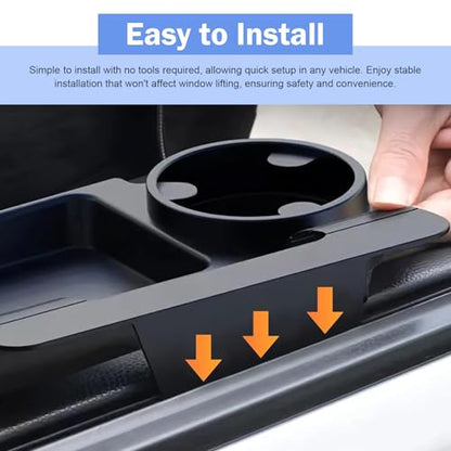 Car Window Storage Holder, Multi-function Cup Holder with Phone Slot & Storage Tray, ABS Anti-scratch Insert Extra Hanging Mount, Interior Organizer for Most Vehicles (Black)