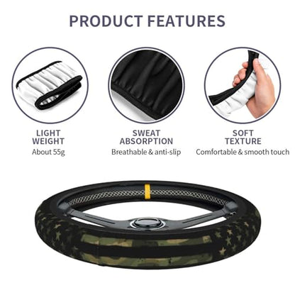 Camo Flag Steering Wheel Covers Non Slip Neoprene Universal 15 Inch Steering Wheel Protector Car Cover for Men Women - color: Camo Flag