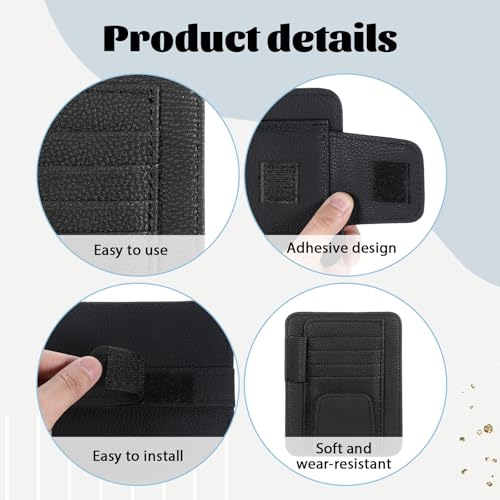 Small Leather Car Sun Visor Organizer and Insurance Card Holder, Auto Car Sun Visor Organizer, Multifunctional Auto Interior Accessories Storage Pocket for Card License Registration Document, Pen, Key