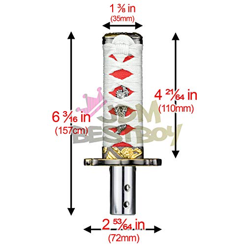 JDMBESTBOY Samurai Sword White Red Shift Knob Shifter Alloy Katana Adapters Universal 10cm - color: White Red, size: 10cm