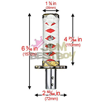 JDMBESTBOY Samurai Sword White Red Shift Knob Shifter Alloy Katana Adapters Universal 10cm - color: White Red, size: 10cm