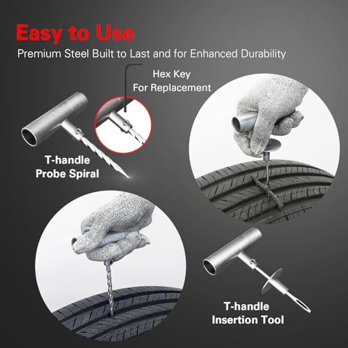 CKAuto Tire Plug Repair Kit, Heavy Duty Car Emergency Tool Kit for Flat Tire Puncture Repair, 80 Pcs Value Pack, Tire Patch Kit fit for Autos, Cars, Motorcycles, Trucks, RVs, etc. - size: 80 pcs