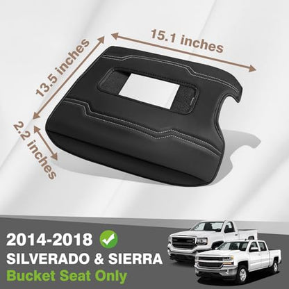 Muslogy Center Console Armrest Cover Fit for Chevy Silverado & GMC Sierra 1500 2500 3500 2014-2018 Accessories, Comfort Armrest Pad Console Lid Cushion Vegan Leather Regular Thick(Bucket Seat ONLY) - size: 1) 14-18 |Silverado & Sierra| Bucket Seat, Regula