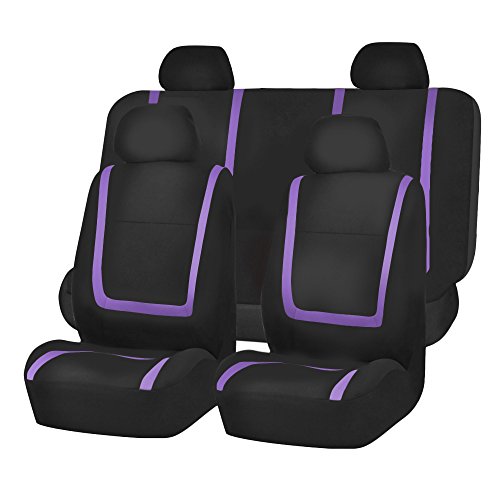 FH Group Automotive Seat Covers Full Set Unique Flat Cloth Purple Seat Covers, Rear Solid Bench Combo Non-Slip Black Dash Grip Pad Universal Fit Car Seat Protector Car Truck SUV Interior Accessories - color: Purple, size: Full Set