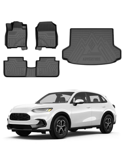 Powerty Floor Mats & Cargo Liner for 2023 2024 2025 2026 Honda HRV HR-V Accessories Floor Mats 2 Row Liner Set All Weather TPE 3D Floor Liners&Rear Cargo Mat - size: 4)Honda HR-V｜23-26｜Combo Set