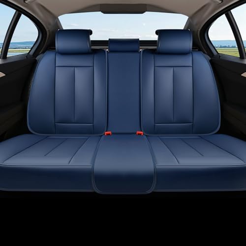 Coverado Rear Seat Covers for Cars, Back Seat Cover for Dogs, Faux Leather Car Seat Covers Backseat, Blue Car Seat Cushion, 3-Pieces Waterproof Universal Seat Covers for Cars Fit for Most Sedans SUV - color: Blue