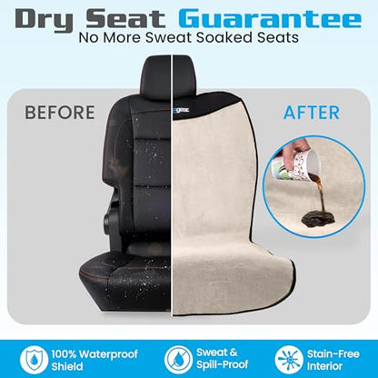 HAPPEGEAR Happeseat Waterproof Car Seat Cover & Protector – Universal Fit Car Seat Towel Cover – Non-Slip Backing, Easy Install & Storage, Machine Washable, Fits Front & Back, Sand - color: Sand