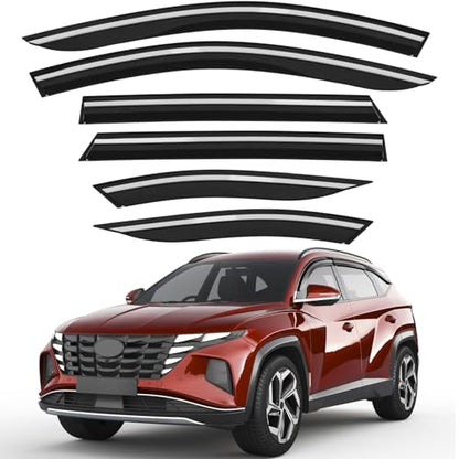 6pcs Outside-Mount Window Rain Guards Fit for Hyundai Tucson 2022-2026, Extra Durable Window Visors Wind Deflector Dark Smoke Vent Shades Car Tape-on 6-pcs with Thicker - size: Fit for 2022-2026 Hyundai Tucson