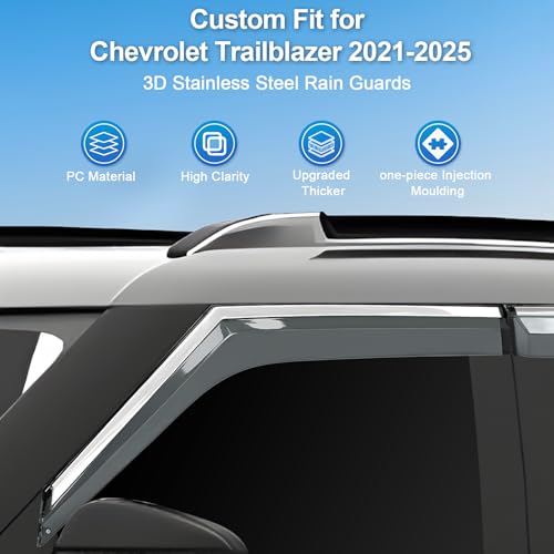 Sze Rain Guards Compatible with Chevrolet Trailblazer 2021-2026 Side Window Deflectors Anti-Rain Window Visors with Tape 304 Stainless Steel Trim All-Weather Protection Outside Channel-4pcs - style: Chevrolet Trailblazer 2021-2025