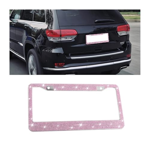 Bling Car License Plate Frame, Sparkly Crystal Rhinestone Vehicle License Plate Holder, Stainless Steel Auto Tag Plate Cover for Women Girls, Universal for SUV, Sedan, Truck (Pink) - color: Pink