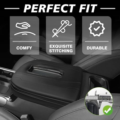Muslogy Center Console Armrest Cover Fit for Chevy Silverado & GMC Sierra 1500 2500 3500 2022-2026 Accessories, Comfort Armrest Pad Console Lid Cushion Vegan Leather 1-Inch Extra Thick(Bucket Seat) - size: 1) 22-25 |Silverado & Sierra| Bucket Seat, +Thick
