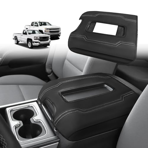 Muslogy Center Console Armrest Cover Fit for Chevy Silverado & GMC Sierra 1500 2500 3500 2014-2018 Accessories, Comfort Armrest Pad Console Lid Cushion Vegan Leather Regular Thick(Bucket Seat ONLY) - size: 1) 14-18 |Silverado & Sierra| Bucket Seat, Regula
