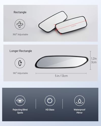 WildAuto Blind Spot Mirror, 5" Wide Horizontal Viewing Angle, Side Mirror Blindspot Can Up and down Adjustment, Adhesive - size: Longer Rectangle