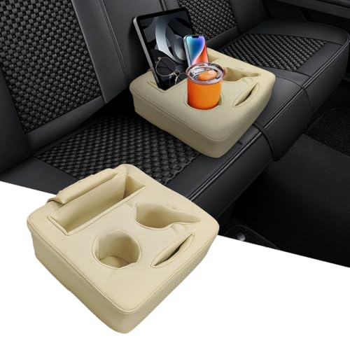 KVAEY Car Back Seat Cup Holder, Automotive Cup Organizer to Store Cup Phone Drink Remote, Waterproof Leather Cup Holder Tray for Car Couch Bed Boat, Universal Car Accessories (Beige) - color: Beige