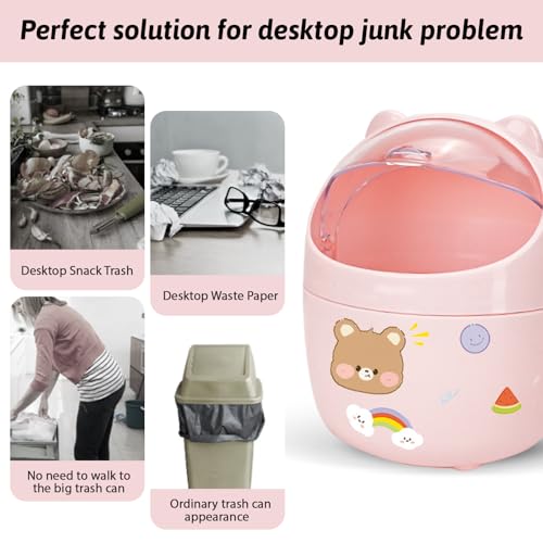 3 Pack Cute Mini Trash Can, Small Desk Trash Can with Lids, Countertop Tiny Garbage Cans with 180 Trash Bags and 3Pcs Stickers, Kawaii Plastic Waste Bin for Bathrooms Kitchen Office - color: Style 2, 3Pcs