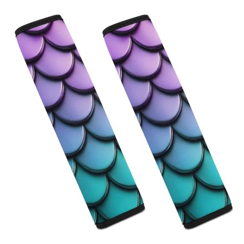 Men's Car Belt Covers 2PCS Fashion Cushion Pad Car Shoulder Strap Harness Pad Purple Turquoise Sparkling Mermaid Scales Pattern - color: Color363
