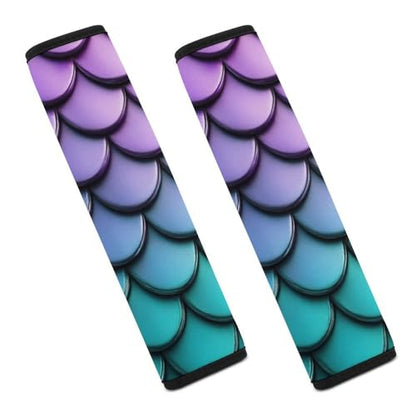 Men's Car Belt Covers 2PCS Fashion Cushion Pad Car Shoulder Strap Harness Pad Purple Turquoise Sparkling Mermaid Scales Pattern - color: Color363