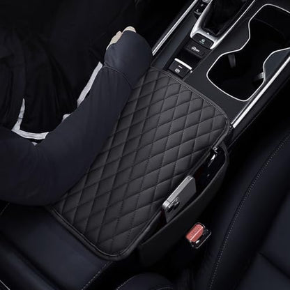 ESKONKE [Upgraded] Car Center Console Cover with 2 Storage Bags - Premium Nappa Leather Armrest Cover, Scratch & Wear Resistant, Waterproof Car Interior Accessories (Black) - color: Black