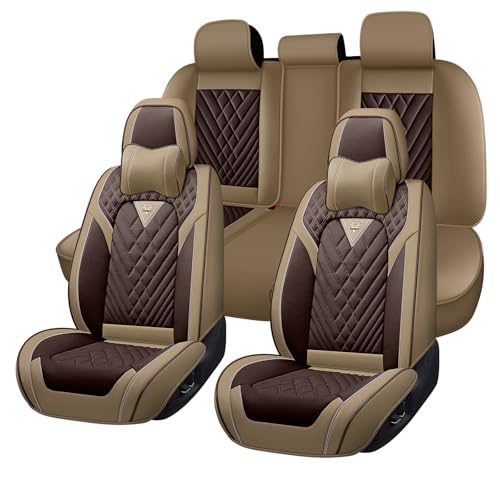 for Chrysler Voyager 2000-2025 Car Seat Covers, Premium Car Seat Cushion,Waterproof Seat Protectors, Luxury Automotive Interior Accessories (5-Seat Set with Pillow, Beige&Coffee) - color: Beige&Coffee, size: 5-Seats Set with Pillows