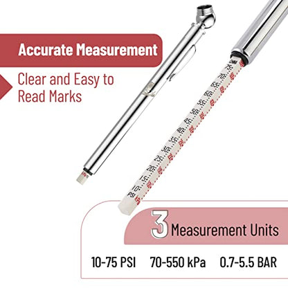 UNCO-Pencil Tire Gauge, 4 Pack, 10-75 PSI - Car Tire Air Gauge for Tires - color: Silver, size: 4 Pack, 10-75 Psi