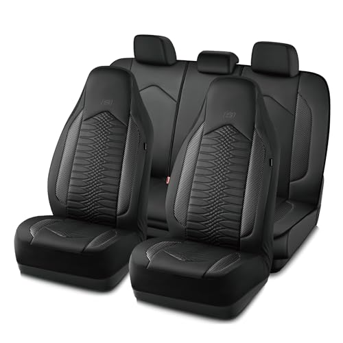 Skechers Memory Foam Car Seat Covers, Leather High Back Seat Covers Quilting Design,Waterproof Sports Car Seat Covers Full Sets,Airbag Compatible, Universal Fit for Most Cars, SUVs,Trucks,Black - color: Black and Black, size: All Seats