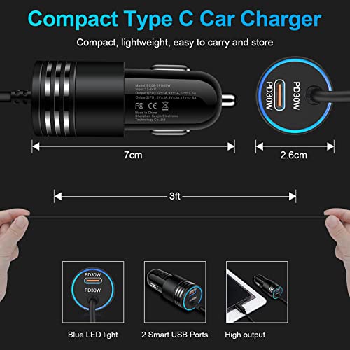 60W Super Fast Charging Android Car Charger Type C Rapid Samsung Car Charger with 3ft Built-in USB C Cable for Samsung Galaxy S26 S25 Edge S24 Ultra S23 S22 S21 A17 A56 A36 A16 A35 A15 A54 A14 A53 A23 - style: Straight Cable
