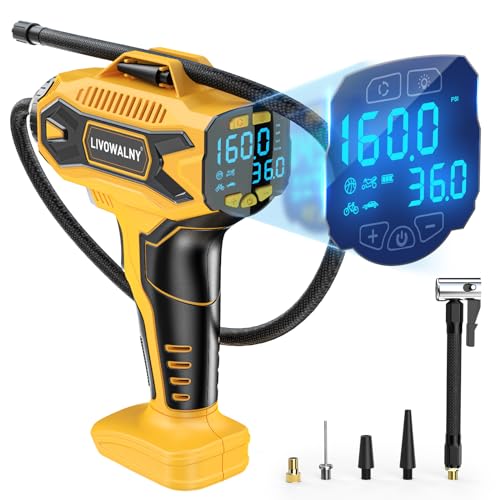 Tire Inflator Air Compressor Compatible with DeWalt 20V Battery Power, LIVOWALNY 160PSI Cordless Portable Electric Air Pump with Digital Pressure Gauge for Car Motorcycles Bike Ball Auto (No Battery) - size: Compatible With DeWalt Battery