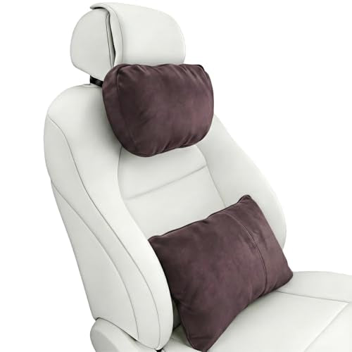 2PCS Car Pillow for Car Neck Pillow for Driving Seat Neck Support Soft Cushion Back Support Head-Rests for Vehicle Sleeping with Elastic Adjustment Strap (Coffee, Head and Lumbar) - color: Coffee, size: Head and Lumbar