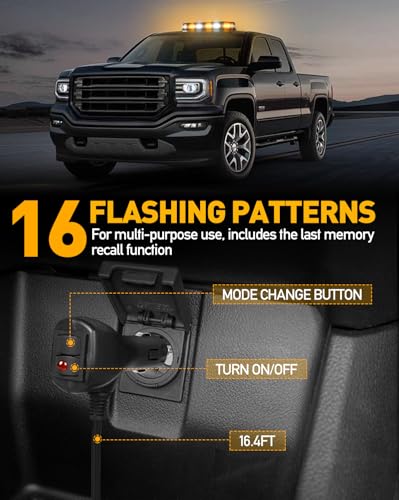 HLauto 406D Rooftop Emergency Strobe Lights Bar, 102 LED Amber White Mini Beacon Safety Flashing Warning Traffic Lights Bar w/Magnetic Base for 12-24V Trucks, Construction Vehicles, Snowplow, Cars - color: Amber/White