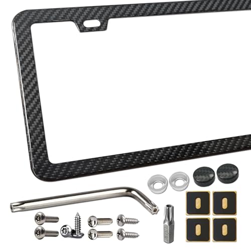Aootf Carbon Fiber License Plate Frame - Stainless Steel License Plate Cover Handmade Covering 100% Real Carbon Fiber | Stainless Steel Tamper Proof Screws, Caps, 2 Hole Gloss Slim Frame-1 Pack - style: 1 Pack-Slim Edge 2 Hole