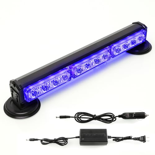 14" Blue Battery Powered Police Firefighter Emergency Strobe Lights Bar for Trucks/Vehicles Rechargeable Wireless Rooftop Mini Hazard Flashing LED Beacon Warning Light w/Magnetic Base - color: #06 Blue/Blue/Blue, size: 14 inchs
