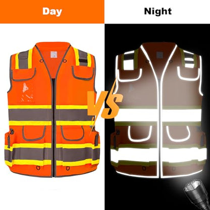 HYCOPROT Reflective Safety Vest Class 2 High Visibility Heavy Duty Construction Vest with Padded Neck,Meet ANSI/ISEA Standard - color: Orange, size: 3X-Large