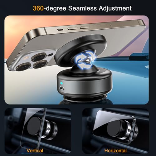 Auto Suction Cup Phone Mount, Quick-Release Vacuum Magnetic Car Phone Holder for Smooth Surface/Gym/Mirror, 360 Adjustable for Magsafe iPhone 17 16 Air Pro Max 15 - color: Black