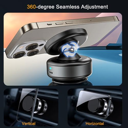 Auto Suction Cup Phone Mount, Quick-Release Vacuum Magnetic Car Phone Holder for Smooth Surface/Gym/Mirror, 360 Adjustable for Magsafe iPhone 17 16 Air Pro Max 15 - color: Black