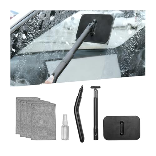 Car Windshield Cleaning Tool, Vehicle Window Glass Cleaner with 4 Reusable Microfiber Pads & Extendable Handle, Automotive Interior Windscreen Wash Kit, Universal for Most Vehicles - size: 4 Reusable Microfiber Pads