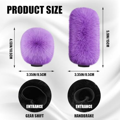 2PCS Plush Car Gear Shift Knob Cover & Handbrake Cover, Shift Knob Protector, Soft Fluffy Gear Handbrake Protective Sleeves, Shifter Lever Brake Handle Warm Plush Set for Cars (Purple) - color: Purple