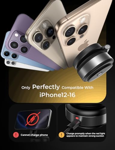 LISEN Electric Suction Cup Phone Mount, Vacuum Electric Suction Cup Phone Mount, for MagSafe Magnetic Suction Mount for iPhone 16/15/14/13/12,Black Kits - color: black