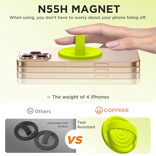 Magnetic Phone Grip Ring Holder, Liquid Silicone Magnet Cell Phone Grip Finger Loop, Compatible with Magsafe, Back of Phone for iPhone 17/16/15/14/13/12 Series, Neon Yellow - color: Neon Yellow