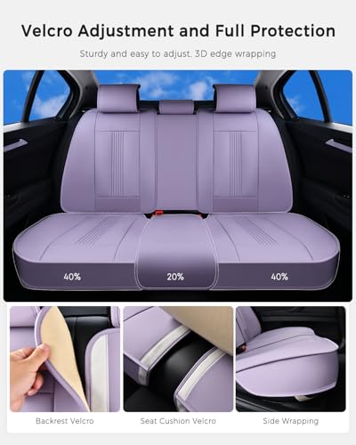 Huidasource Purple Back Seat Cover, Nappa Leather Rear Seat Cover with Ventilation Holes, Velcro Adjustable, Compatible with Seat Belts, Child Safety Seats, for Most Cars SUV Truck, Purple - color: R# Purple, size: Back Seat Cover