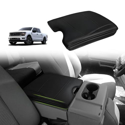 Muslogy Center Console Armrest Cover Fit for Ford F-150 F150 2015-2026 & F250 F350 F450 2017-2026 Accessories, Comfort Armrest Pad Console Lid Cushion Vegan Leather 1-Inch Extra Thick(Jump Seat ONLY) - size: 2) 15-25 |F150| Jump Seat, +Thick