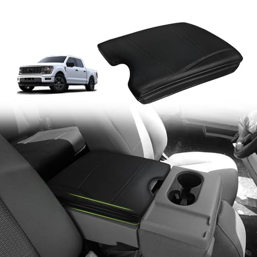 Muslogy Center Console Armrest Cover Fit for Ford F-150 F150 2015-2026 & F250 F350 F450 2017-2026 Accessories, Comfort Armrest Pad Console Lid Cushion Vegan Leather 1-Inch Extra Thick(Jump Seat ONLY) - size: 2) 15-25 |F150| Jump Seat, +Thick