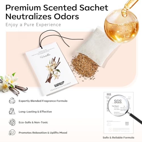MYARO 12 Packs Vanilla Scented Sachets for Drawer and Closet, Long-Lasting Closet Sachet Bags Drawer Deodorizers Fresh Scents, Home Fragrance for Lover - color: Vanilla