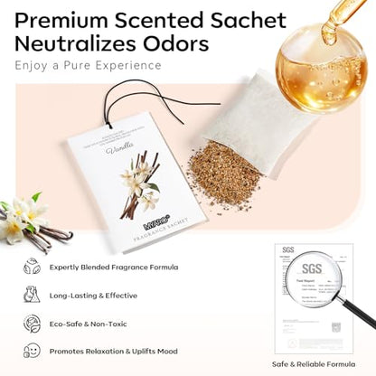MYARO 12 Packs Vanilla Scented Sachets for Drawer and Closet, Long-Lasting Closet Sachet Bags Drawer Deodorizers Fresh Scents, Home Fragrance for Lover - color: Vanilla