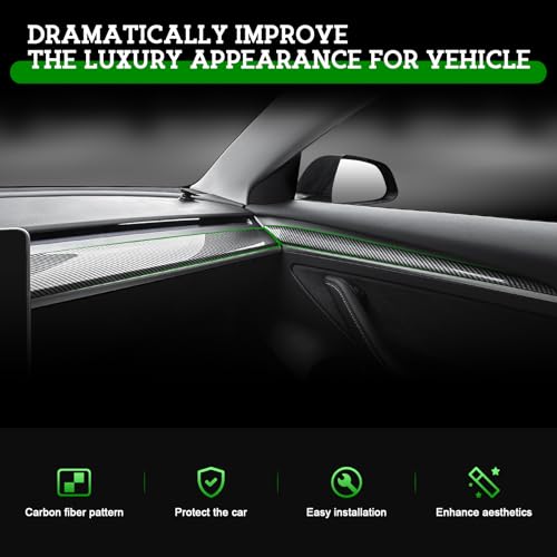 Dashboard & Door Trim Cover Wrap for Tesla Model Y 2019-2024, Model 3 2021-2023 -Gloss Carbon Fiber Pattern ABS 4PCS Interior Armrest Panel Protection Kit, Adhesive Style Upgrade - color: Gloss Carbon Fiber