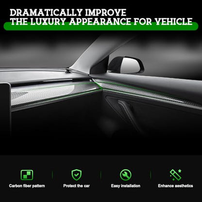 Dashboard & Door Trim Cover Wrap for Tesla Model Y 2019-2024, Model 3 2021-2023 -Gloss Carbon Fiber Pattern ABS 4PCS Interior Armrest Panel Protection Kit, Adhesive Style Upgrade - color: Gloss Carbon Fiber