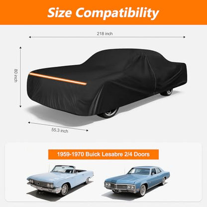 Car Cover for Buick Lesabre 1959-1970, 420D Oxford Cloth Full Car Cover Waterproof All Weather Outdoor Heavy Duty with Windproof Straps, UV Sun Dust Protection, Driver Side Zipper (Black) - size: for Buick Lesabre 1959-1970