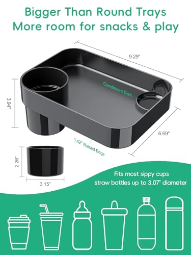 Car Seat Cup Holder Snack Tray for Kids, Reduces Mess, Detachable Large Base & Adjustable Ring, Carseat Tray for Toddler, Car Seat Food Tray Eating Table for Kids Travel Road Trip Essentials